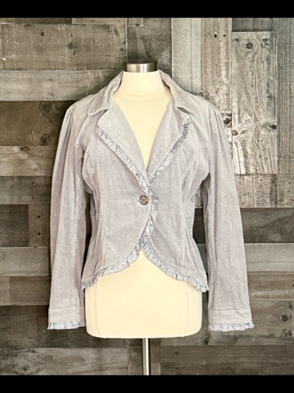 Cato gray corduroy jacket large feminine retro ruffles cottagecore grannycore